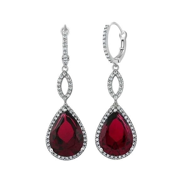 20.0ct Sterling Silver 925 Ruby Bridal Chandelier Teardrop Statement Earrings - Picture 1 of 3